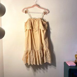 🔥 Moon River | Butter Yellow/Cream Eyelet Lined Sleeveless Cotton Sundress S